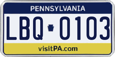 PA license plate LBQ0103