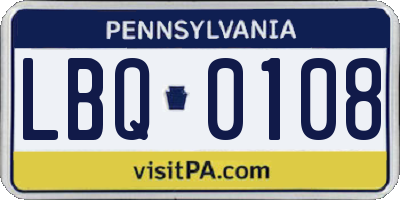 PA license plate LBQ0108