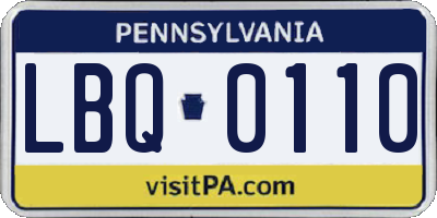 PA license plate LBQ0110