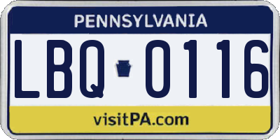 PA license plate LBQ0116