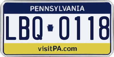 PA license plate LBQ0118