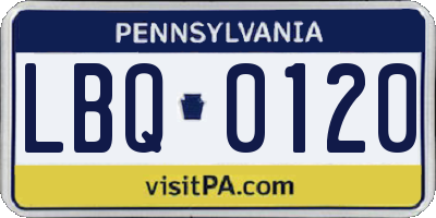 PA license plate LBQ0120