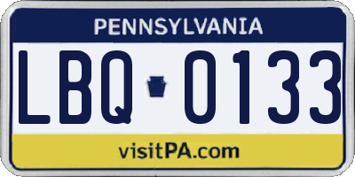 PA license plate LBQ0133