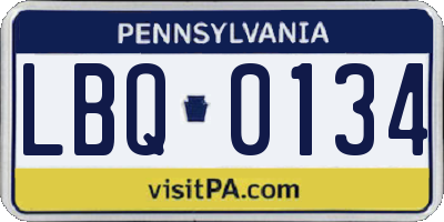 PA license plate LBQ0134