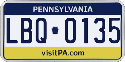PA license plate LBQ0135