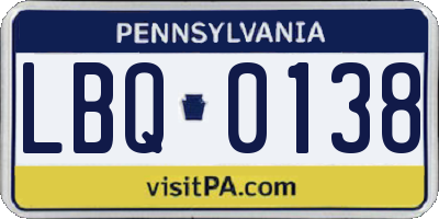 PA license plate LBQ0138
