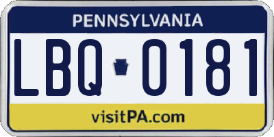 PA license plate LBQ0181
