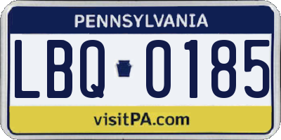 PA license plate LBQ0185