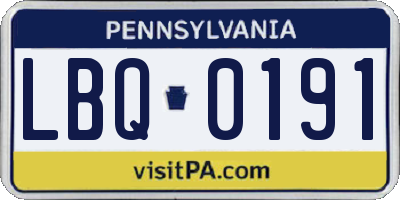PA license plate LBQ0191