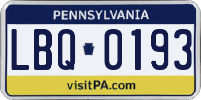 PA license plate LBQ0193