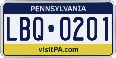 PA license plate LBQ0201