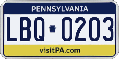 PA license plate LBQ0203