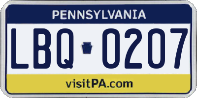 PA license plate LBQ0207