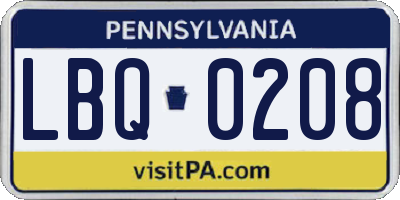 PA license plate LBQ0208