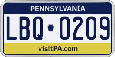 PA license plate LBQ0209