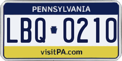 PA license plate LBQ0210