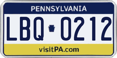 PA license plate LBQ0212