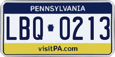 PA license plate LBQ0213