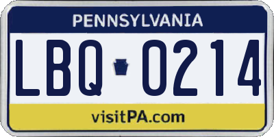 PA license plate LBQ0214