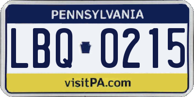 PA license plate LBQ0215