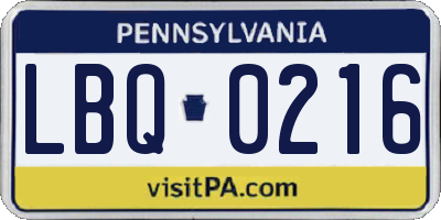 PA license plate LBQ0216