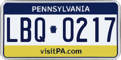 PA license plate LBQ0217