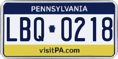 PA license plate LBQ0218
