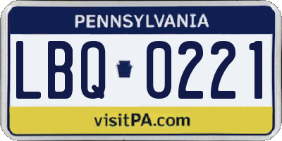 PA license plate LBQ0221