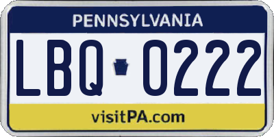 PA license plate LBQ0222