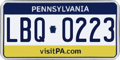 PA license plate LBQ0223