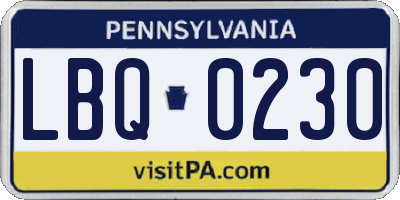 PA license plate LBQ0230