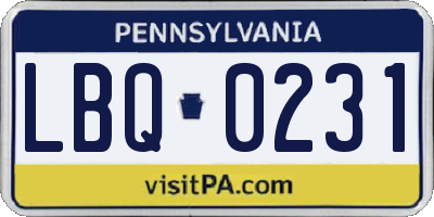 PA license plate LBQ0231