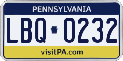 PA license plate LBQ0232