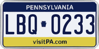 PA license plate LBQ0233