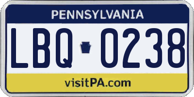 PA license plate LBQ0238