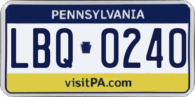 PA license plate LBQ0240