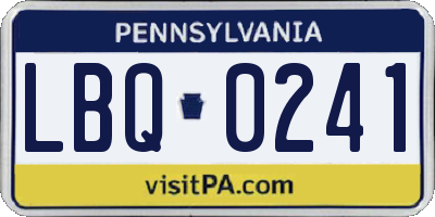 PA license plate LBQ0241