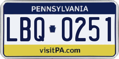 PA license plate LBQ0251