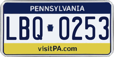 PA license plate LBQ0253