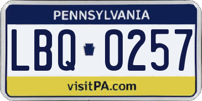 PA license plate LBQ0257