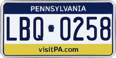 PA license plate LBQ0258