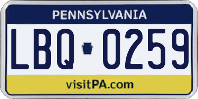 PA license plate LBQ0259