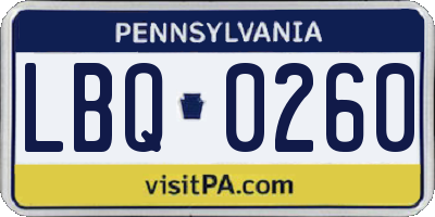 PA license plate LBQ0260