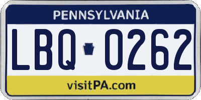 PA license plate LBQ0262