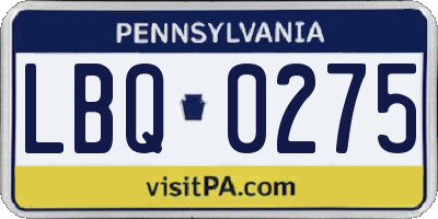 PA license plate LBQ0275