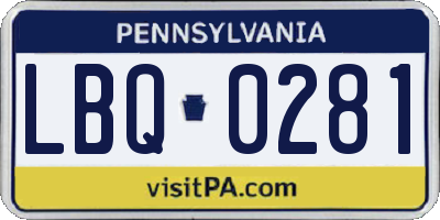 PA license plate LBQ0281