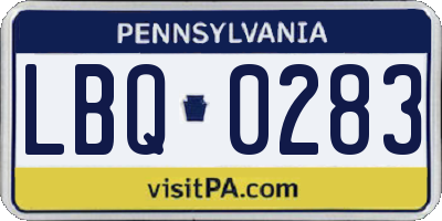 PA license plate LBQ0283