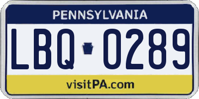 PA license plate LBQ0289