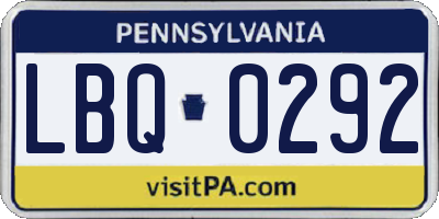 PA license plate LBQ0292