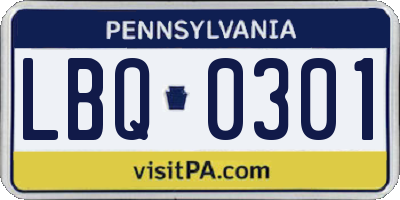 PA license plate LBQ0301